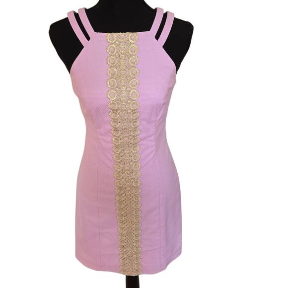 Lilly Pulitzer Women's Sleeveless Shift Dress Soft Lavender Gold Trim Size 00 - Picture 1 of 15